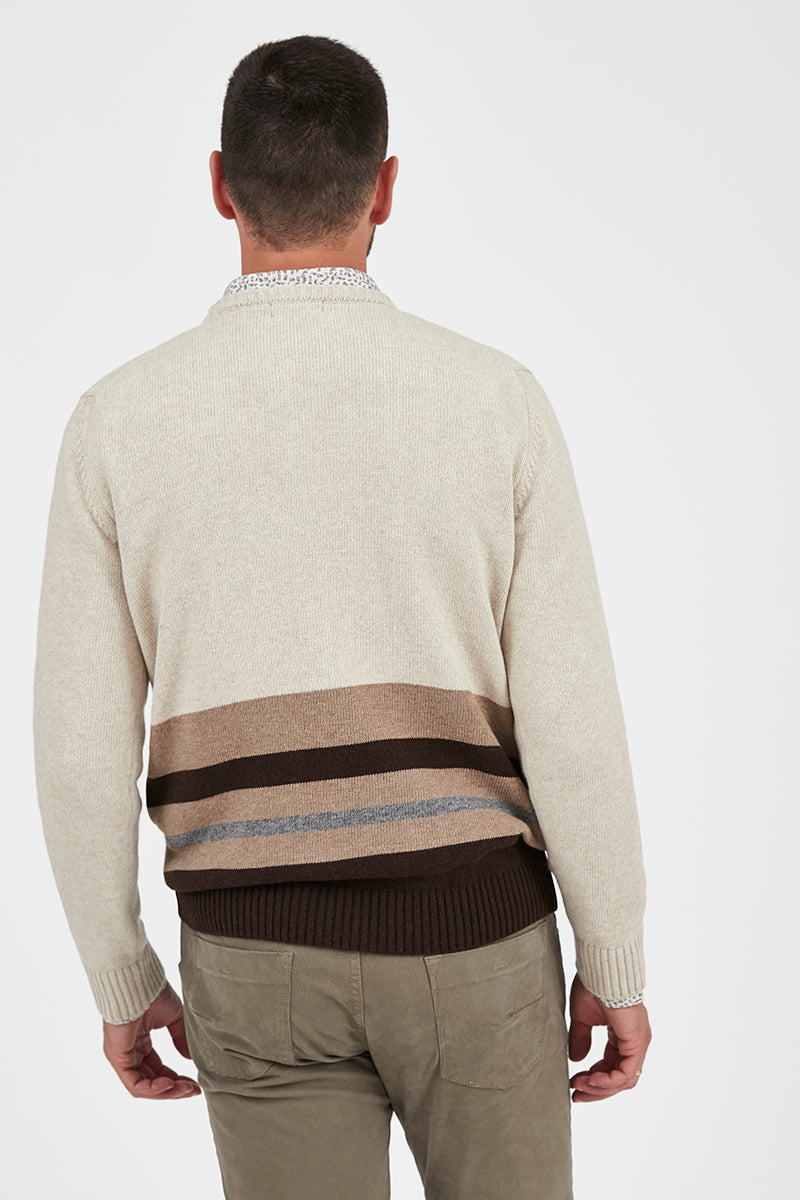 FLORENTINO WOOL / CASHMERE BLEND STRIPE CREW NECK KNIT 222443