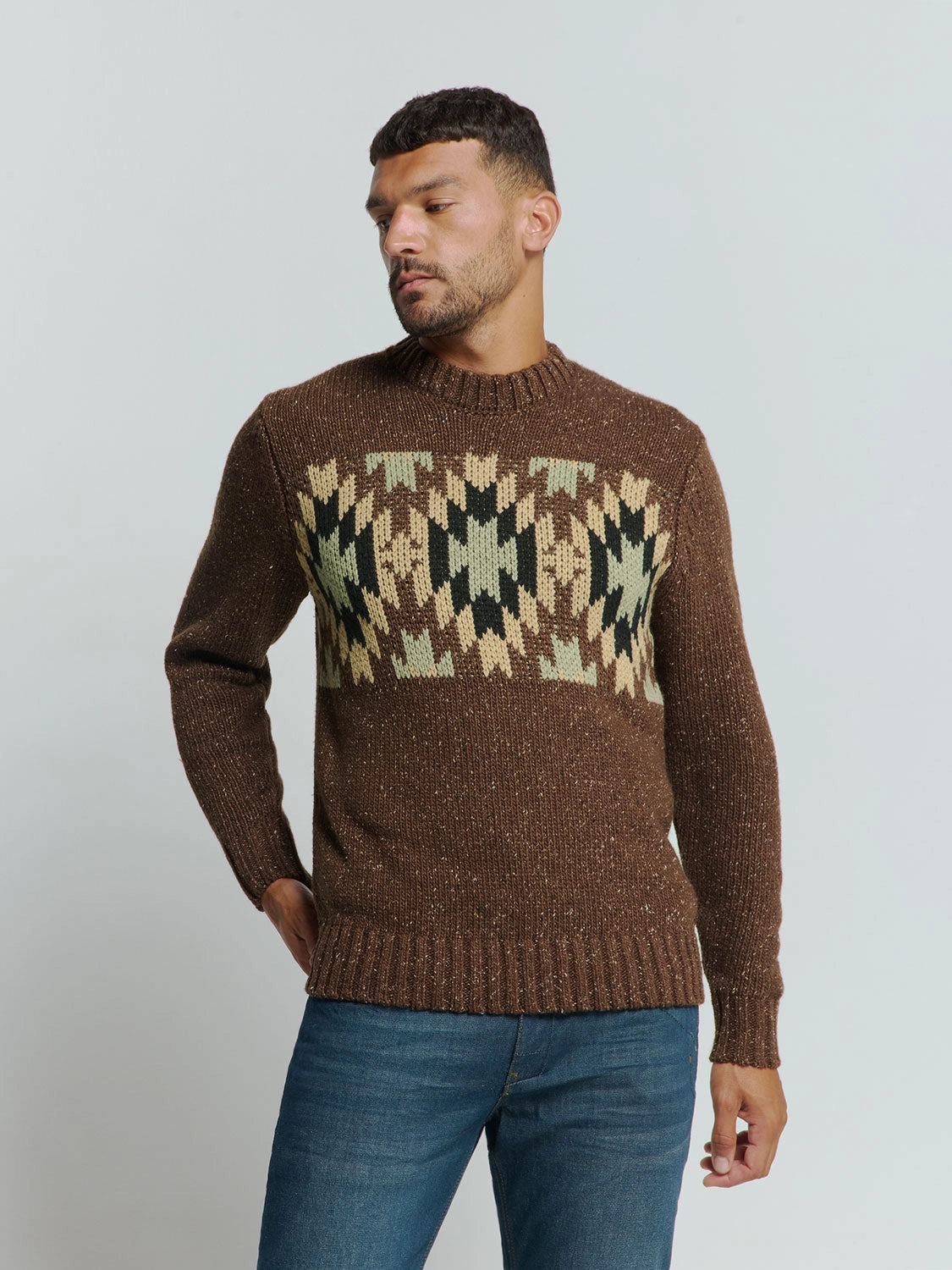 NO EXCESS JACQUARD PATTERN WITH SILK CREWNECK PULLOVER 25210908