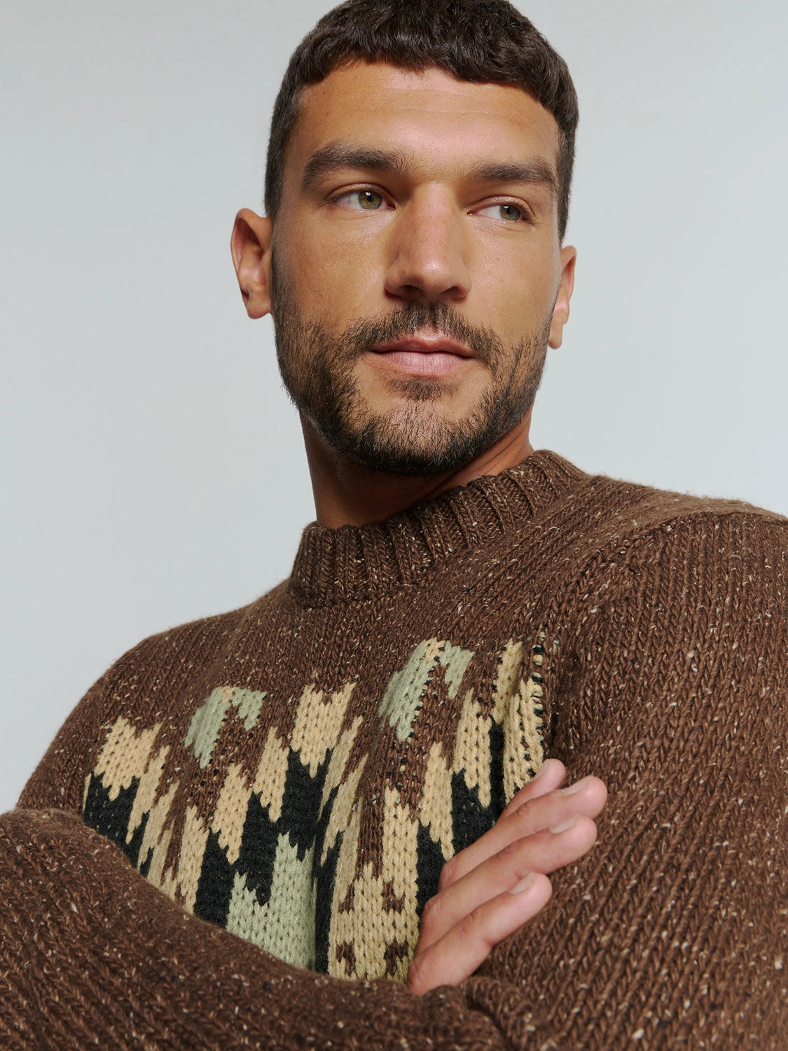 NO EXCESS JACQUARD PATTERN WITH SILK CREWNECK PULLOVER 25210908