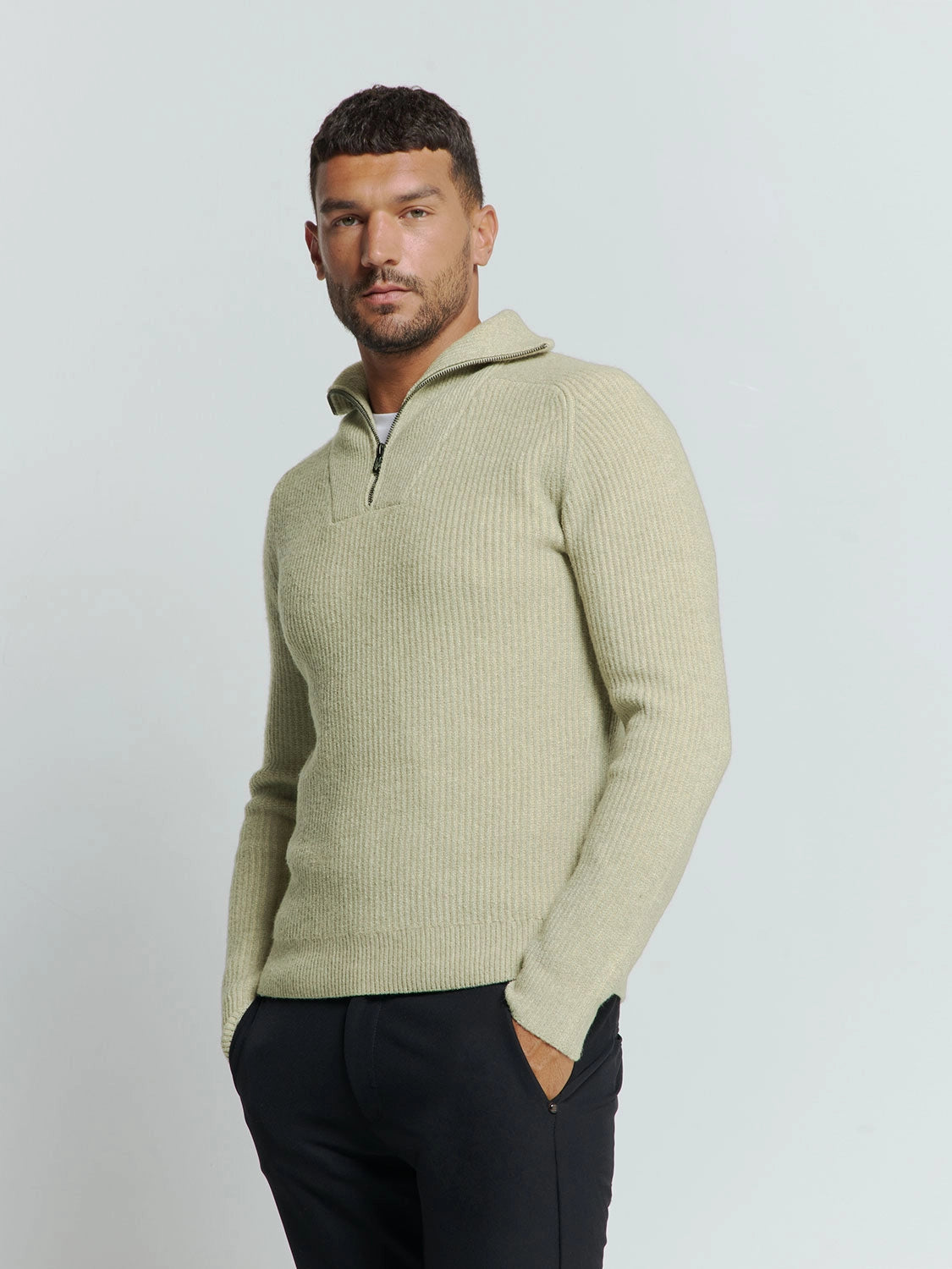 NO EXCESS WOOL BLEND 2 COLOURED HALF ZIPPER PULLOVER 25210919