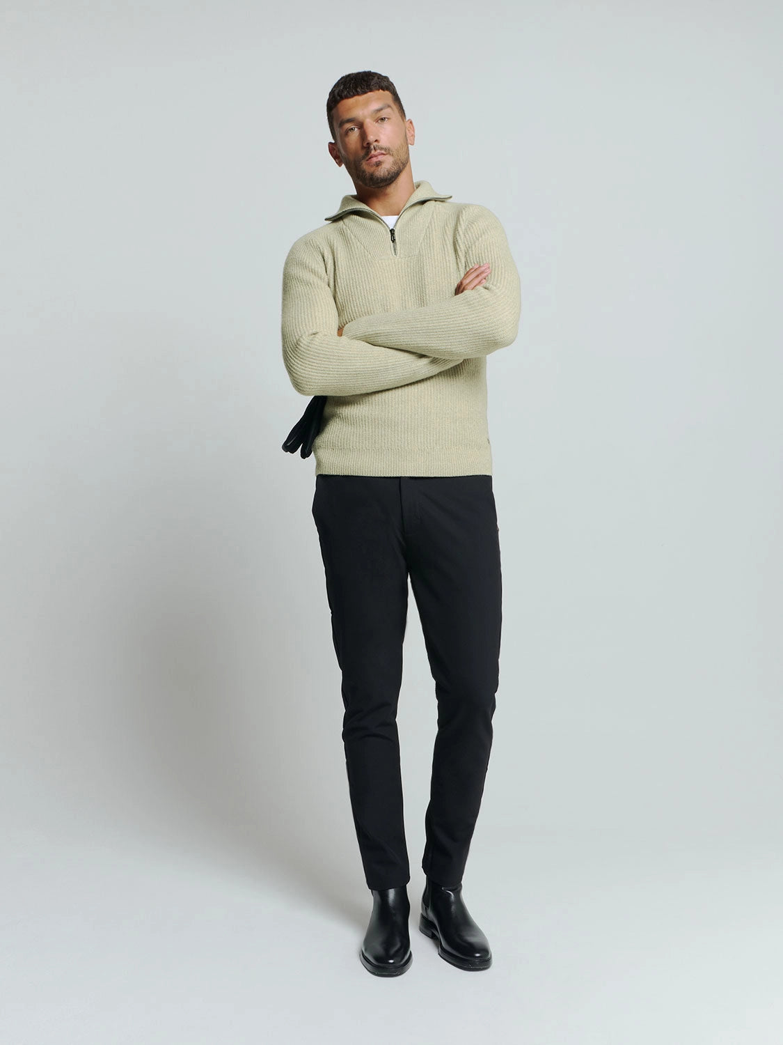 NO EXCESS WOOL BLEND 2 COLOURED HALF ZIPPER PULLOVER 25210919