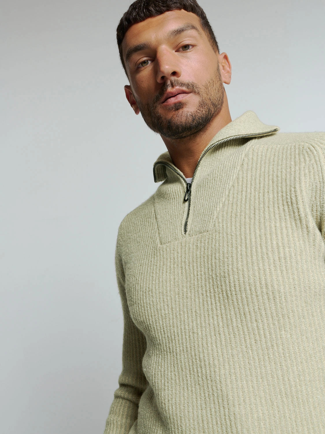 NO EXCESS WOOL BLEND 2 COLOURED HALF ZIPPER PULLOVER 25210919