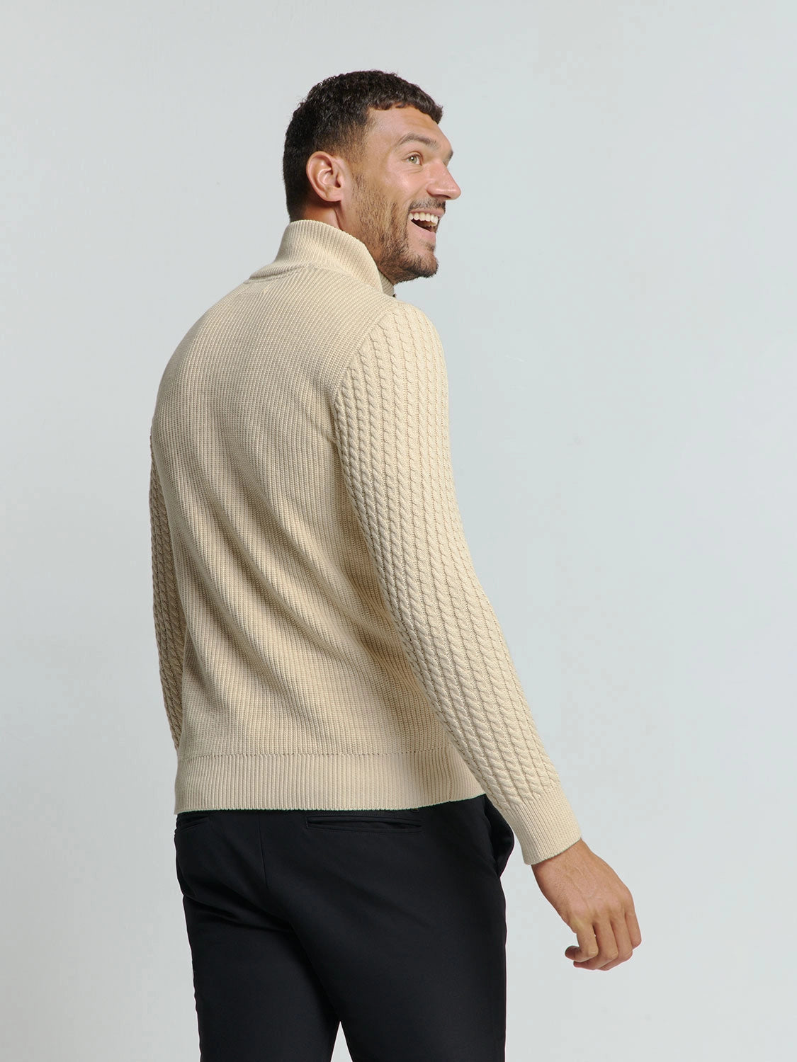 NO EXCESS SOLID JACQUARD HALF ZIPPER AND BUTTON PULLOVER 25230962