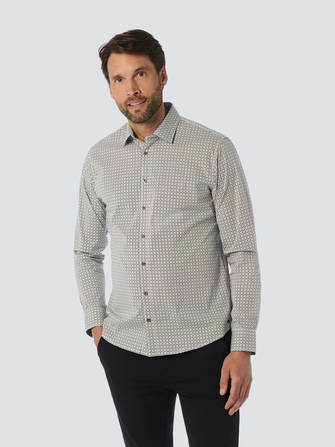 NO EXCESS ALLOVER PRINTED STRETCH COTTON L/S SHIRT 25450731