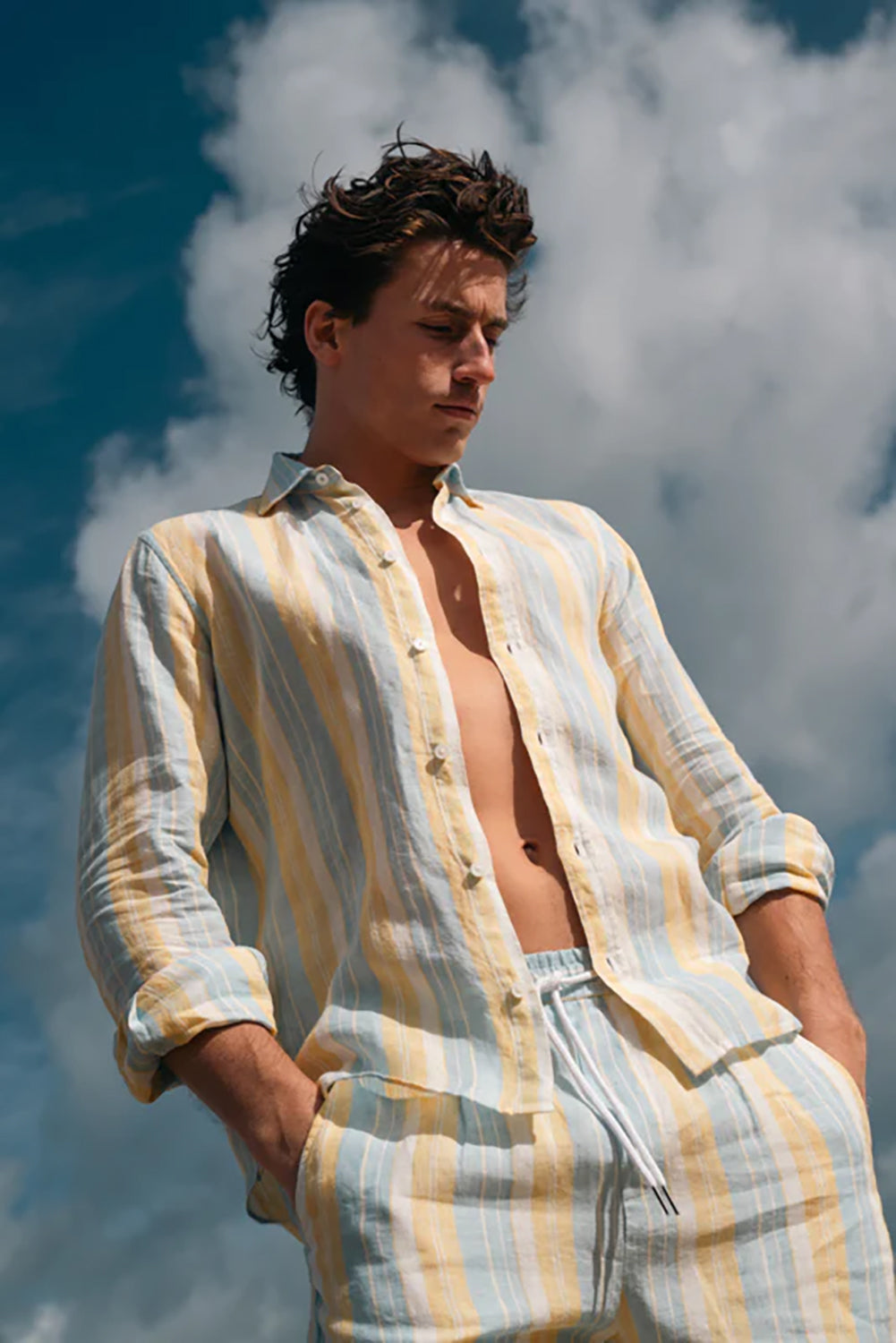 JAMES HARPER ELASTIC WAIST BEACH STRIPE LINEN SHORT JHSH19