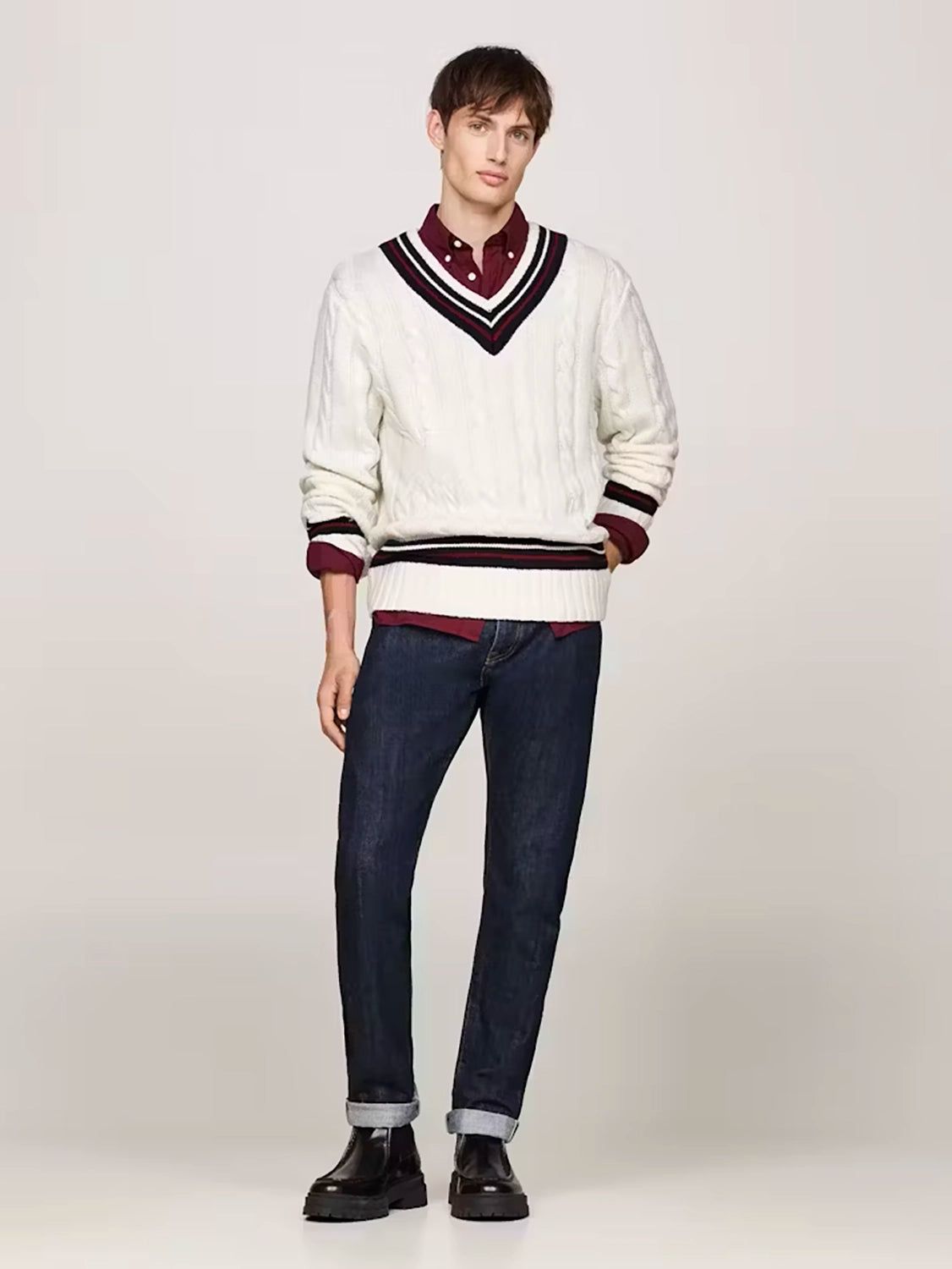TOMMY HILFIGER WOOL BLEND GIFTING CABLE CRICKET V NECK KNIT MW0MW36557