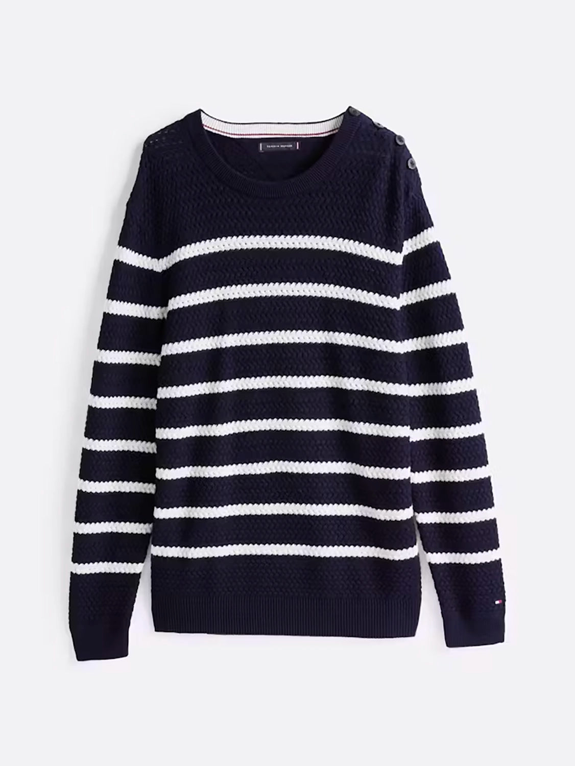 TOMMY HILFIGER WOOL COTTON DC HORIZONTAL STRIPE CREW NECK KNIT MW0MW36724
