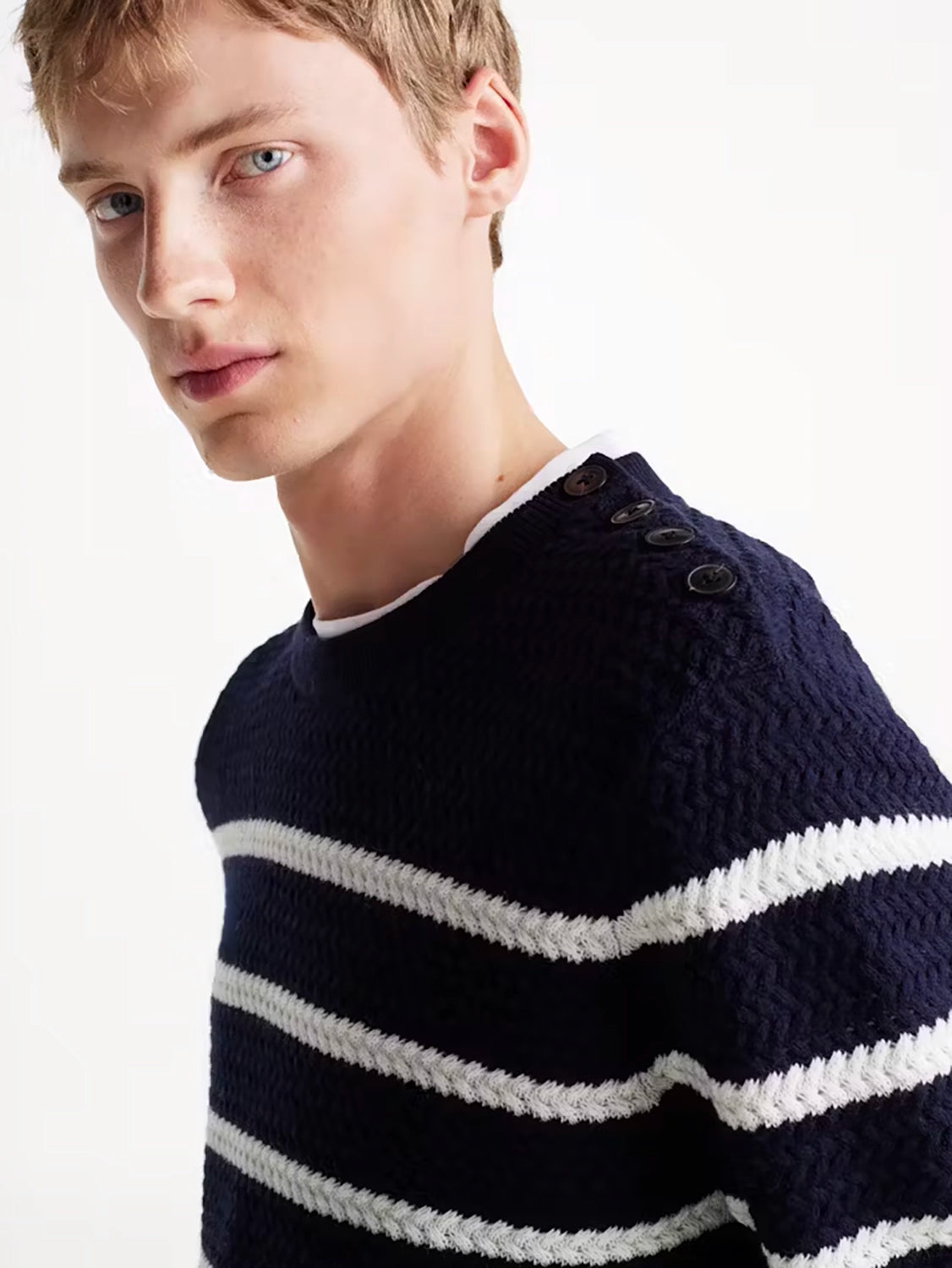 TOMMY HILFIGER WOOL COTTON DC HORIZONTAL STRIPE CREW NECK KNIT MW0MW36724