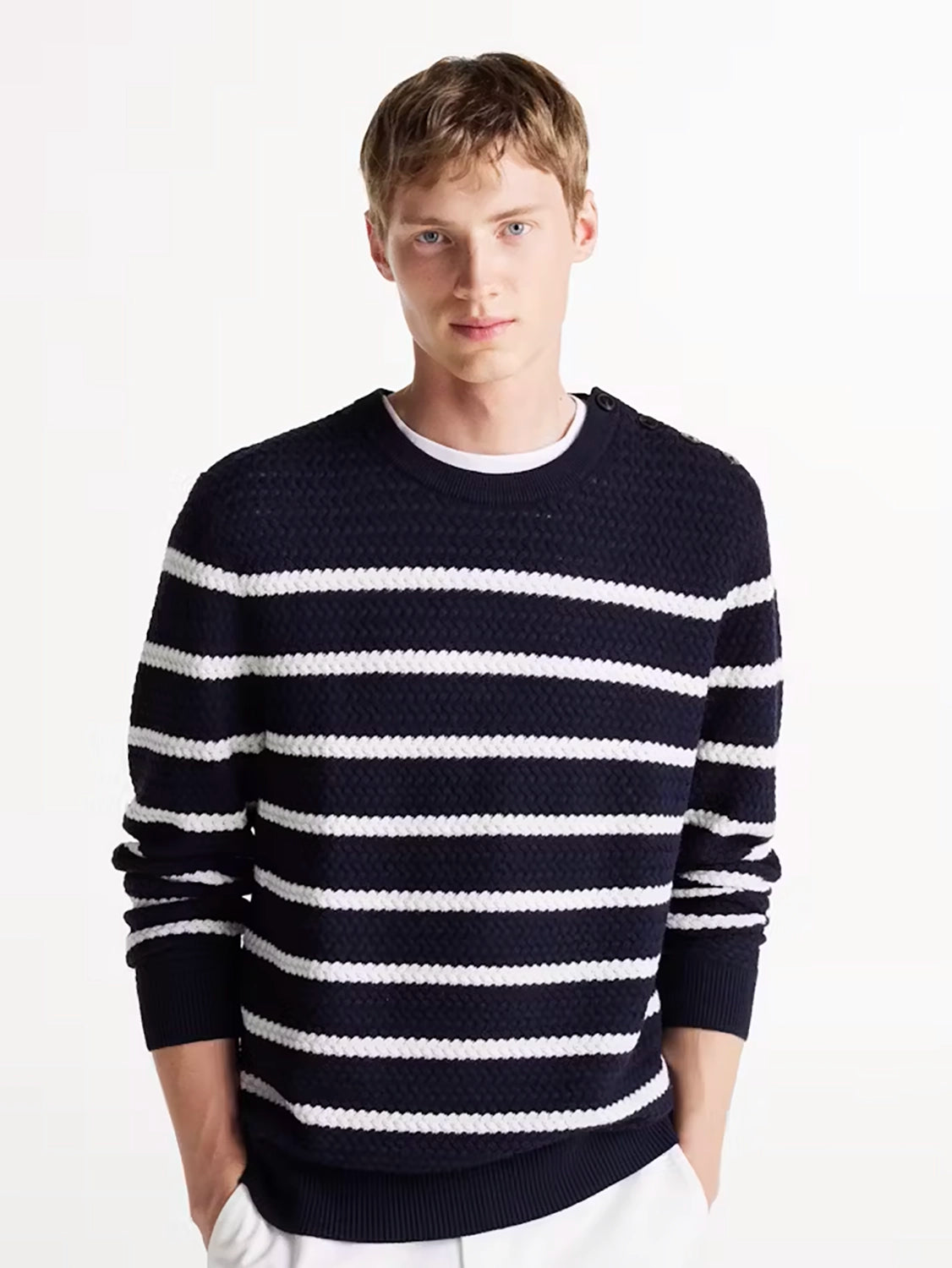 TOMMY HILFIGER WOOL COTTON DC HORIZONTAL STRIPE CREW NECK KNIT MW0MW36724
