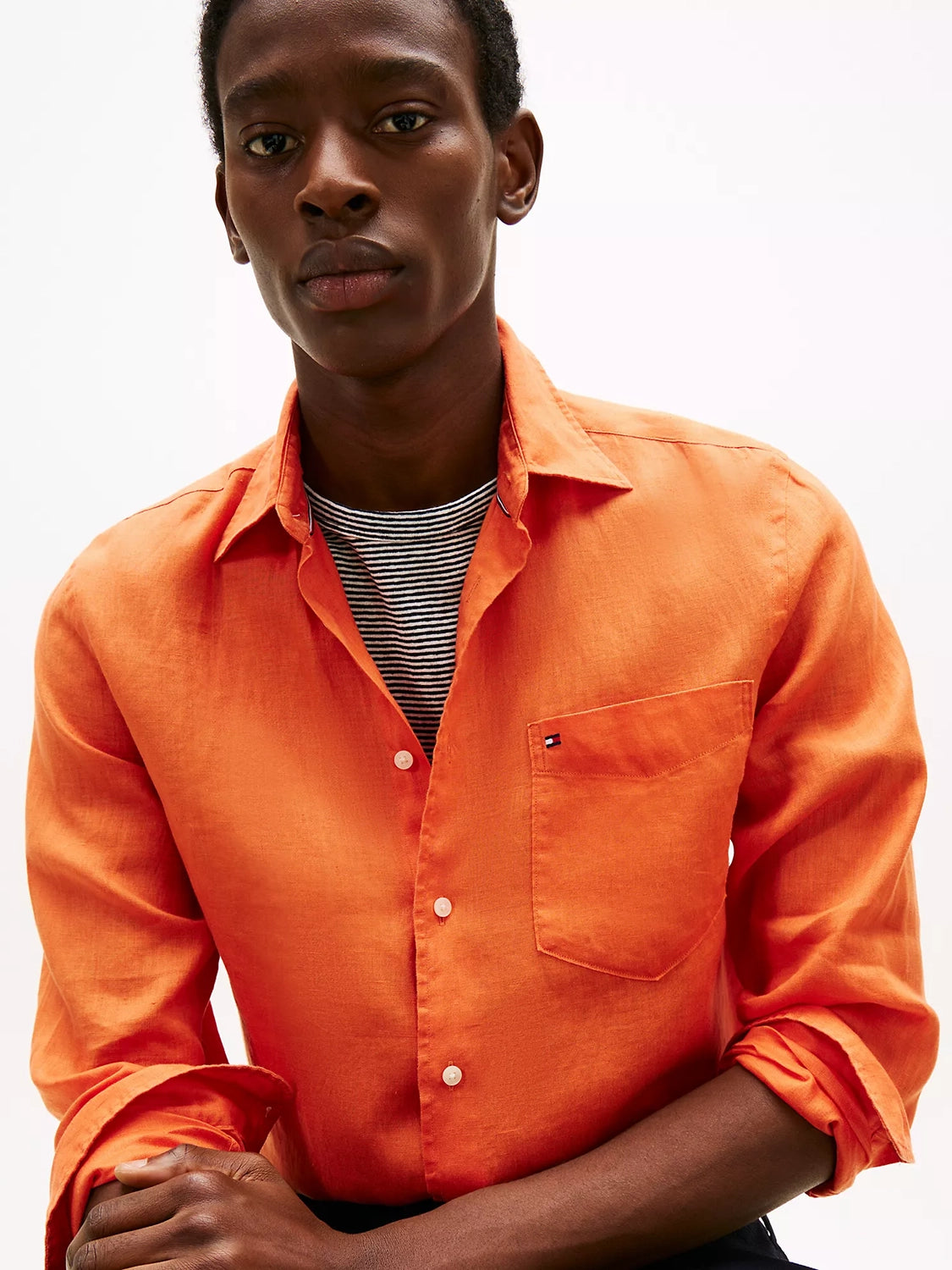 TOMMY HILFIGER PIECE DYE REG FIT L/S LINEN SHIRT MW0MW39425