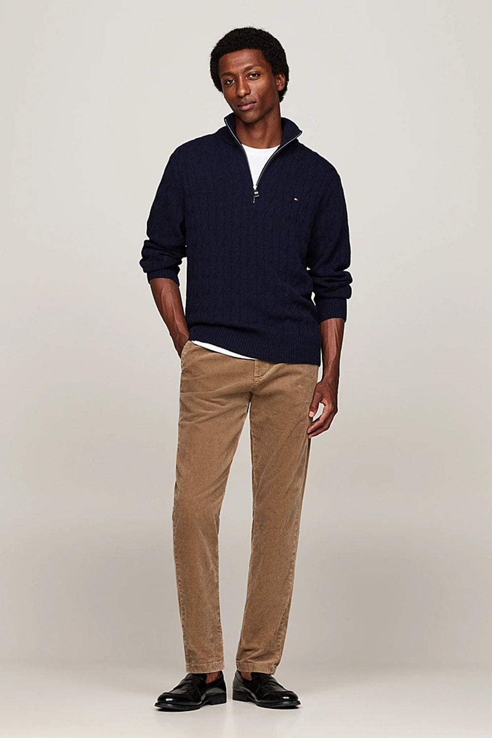 TOMMY HILFIGER LAMBSWOOL CABLE ZIP MOCK NECK KNIT MW0MW37898