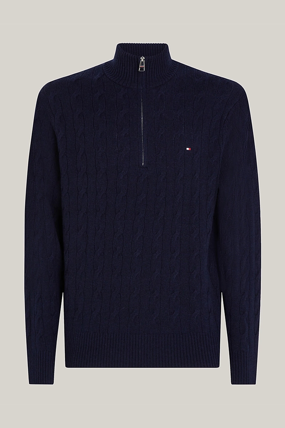 TOMMY HILFIGER LAMBSWOOL CABLE ZIP MOCK NECK KNIT MW0MW37898
