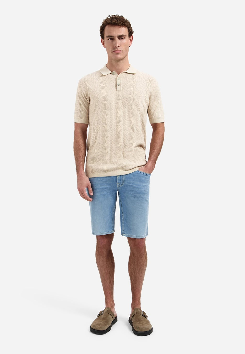 No Excess Textured Knit Polo in Desert