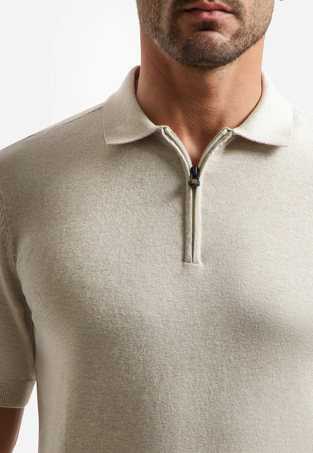 No Excess Zip Neck Knit Polo in Desert
