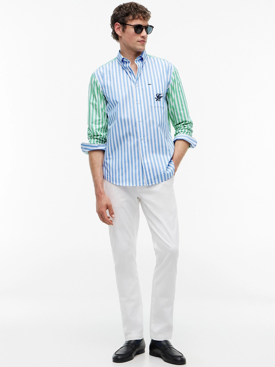 Tommy Hilfiger Paper Touch Embroidered Logo Fun Stripe Shirt in Blue Spell Stripe