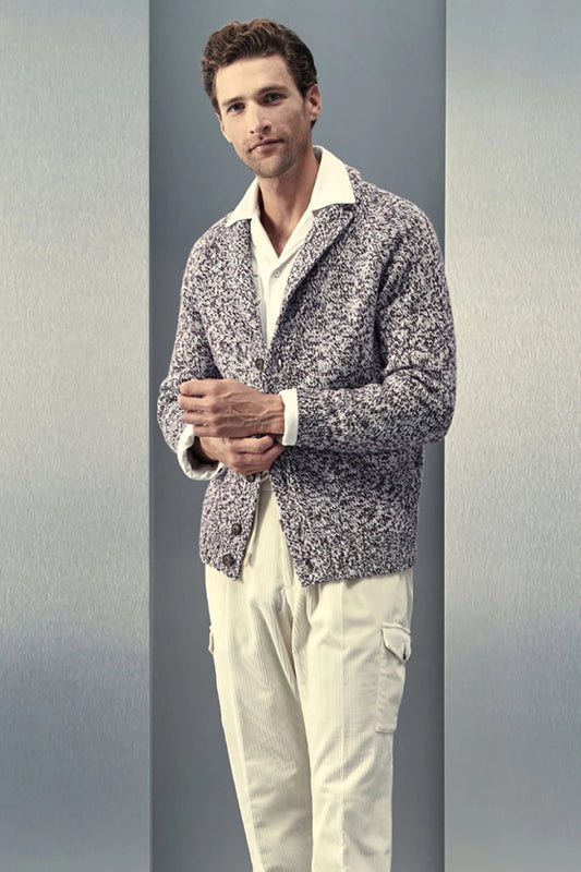 GRAN SASSO 100% ITALIAN WOOL SHAWL NECK MARLE CARDIGAN 10195
