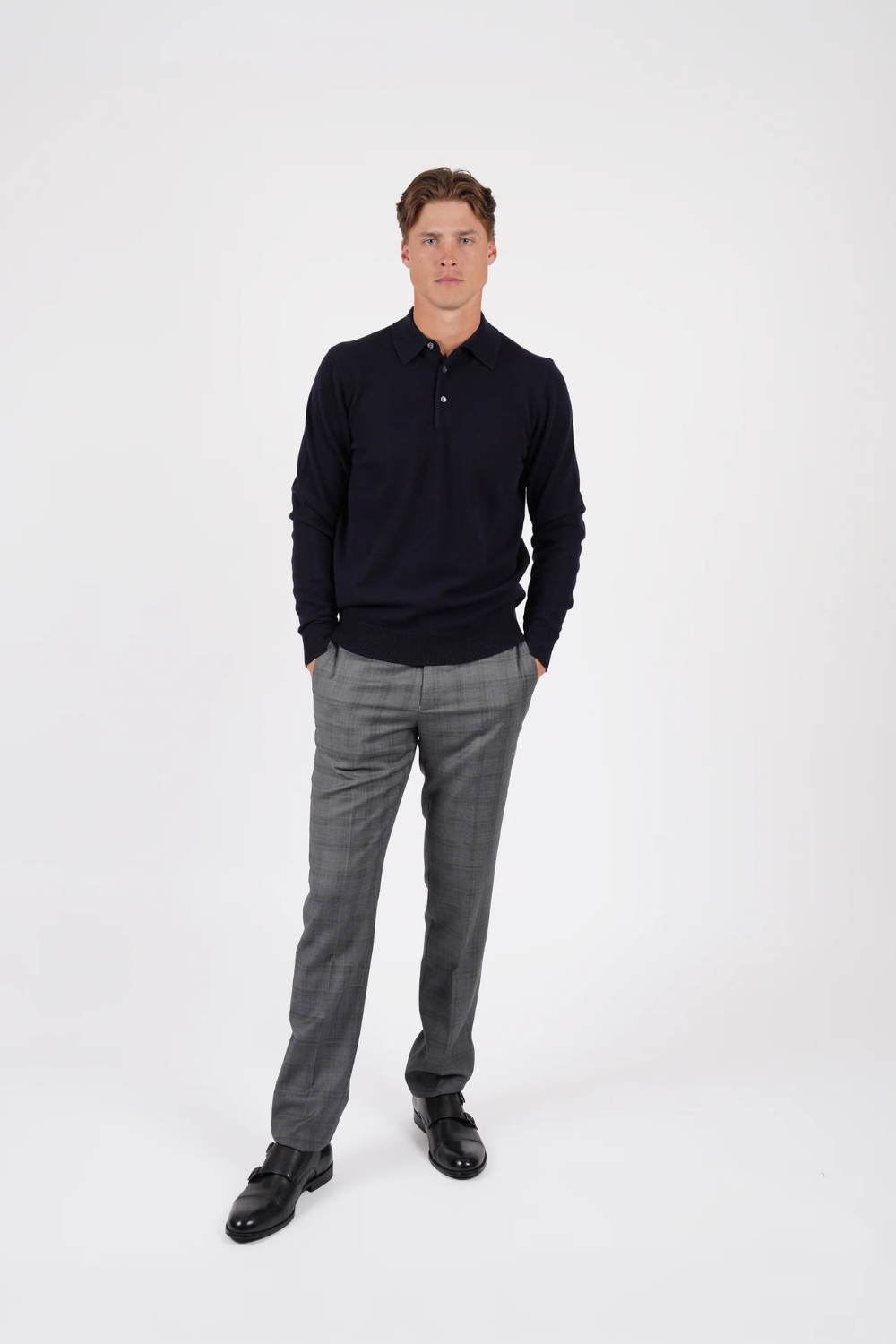 HARDY AMIES PURE MERINO WOOL L/S POLO