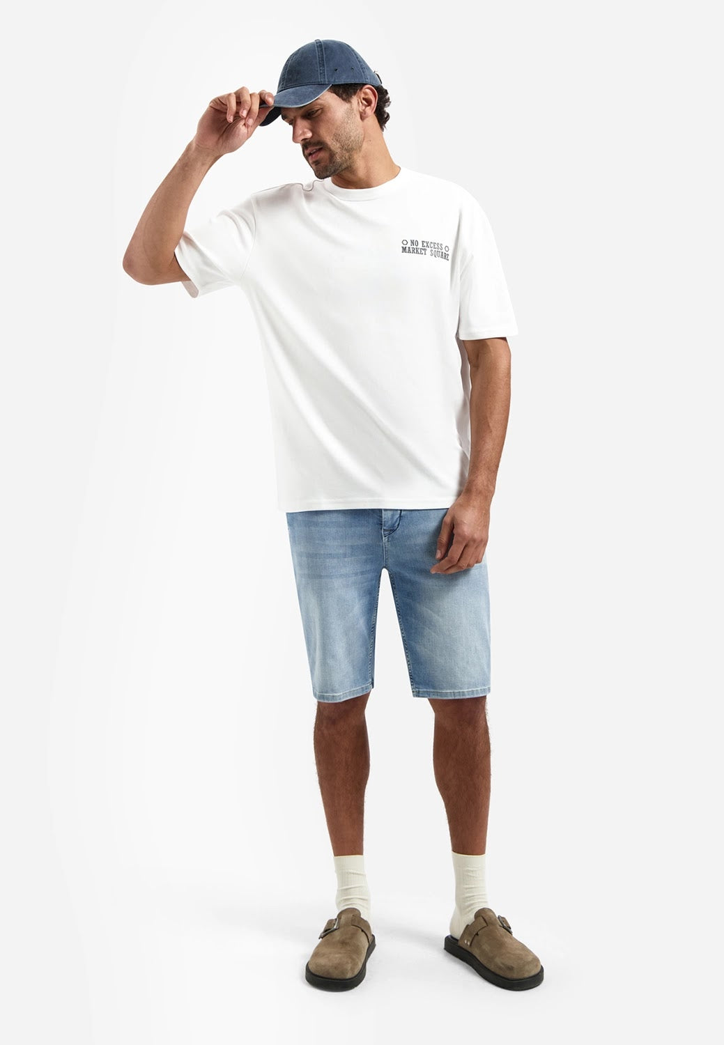 No Excess Logo Relaxed Fit Crew Neck Tee in White