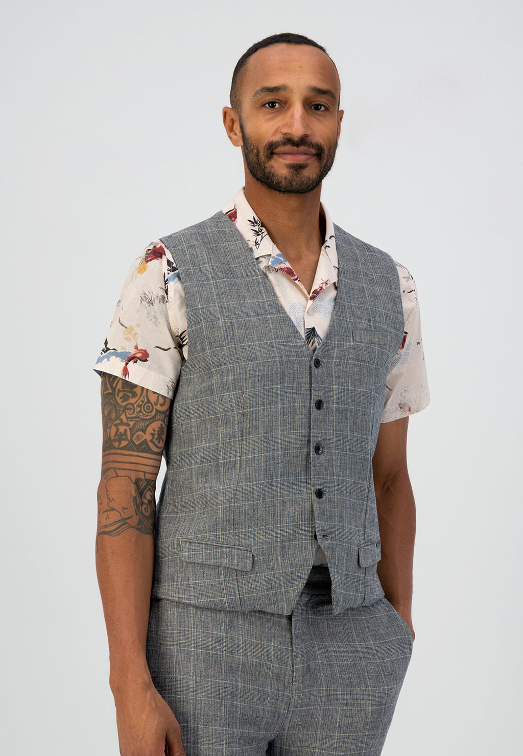 DSTREZZED CHECK ON LINEN GILET 121222