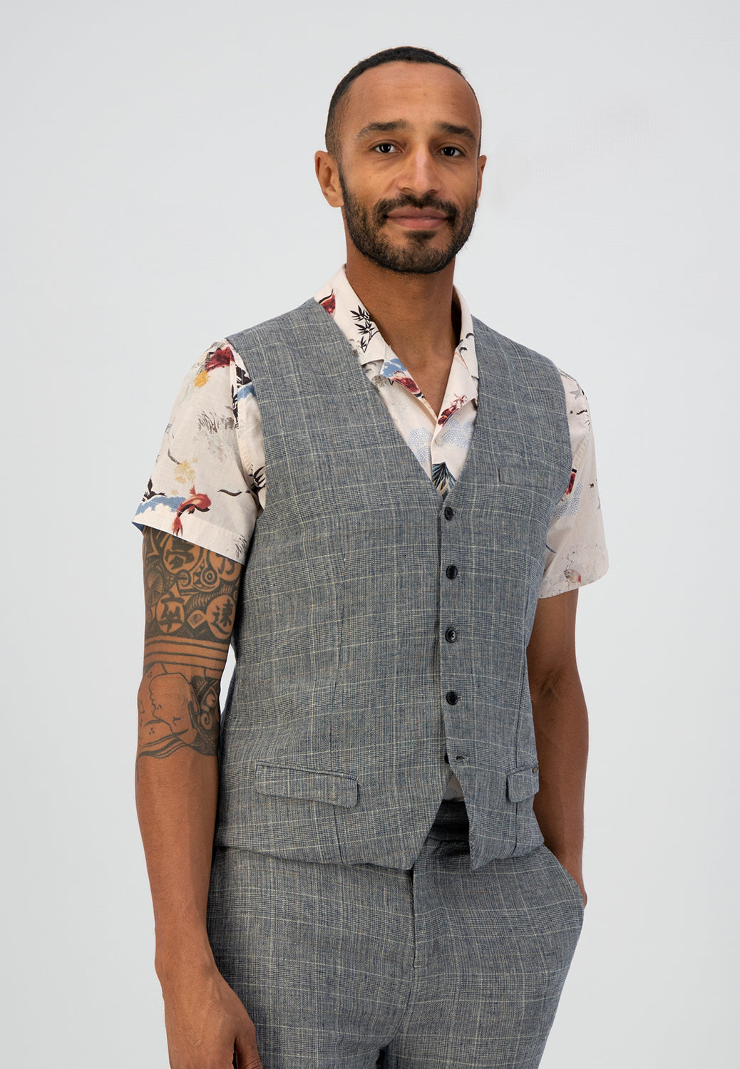 DSTREZZED CHECK ON LINEN GILET 121222
