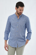 FLORENTINO LINEN / COTTON GRANDAD COLLAR L/S SHIRT 123734