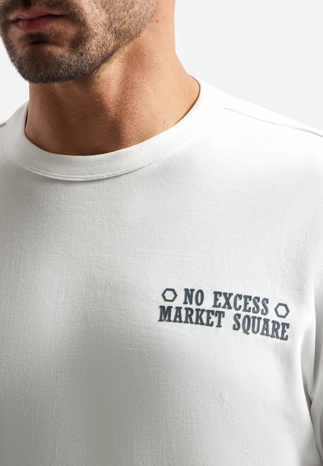 No Excess Logo Relaxed Fit Crew Neck Tee in White