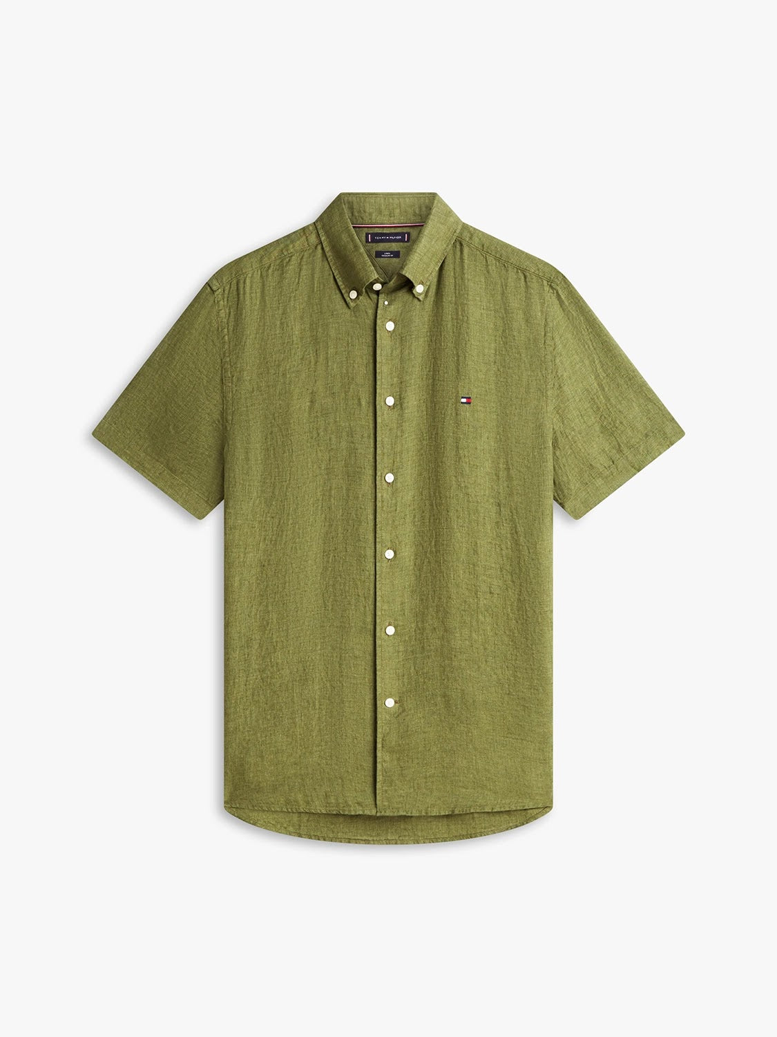 Tommy Hilfiger 100% Linen Short Sleeve Shirt in Dark Artichoke