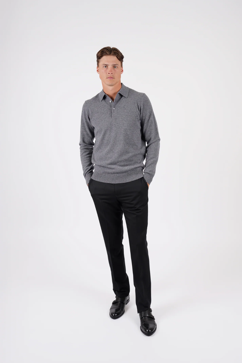 HARDY AMIES PURE MERINO WOOL L/S POLO