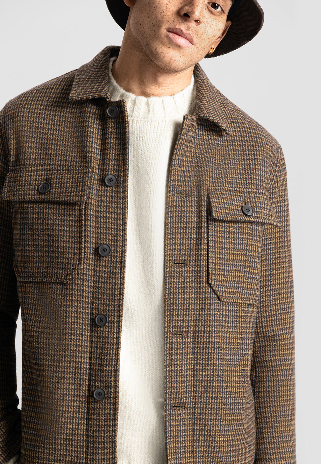 DSTREZZED TANN HOUNDSTOOTH OVERSHIRT 150024