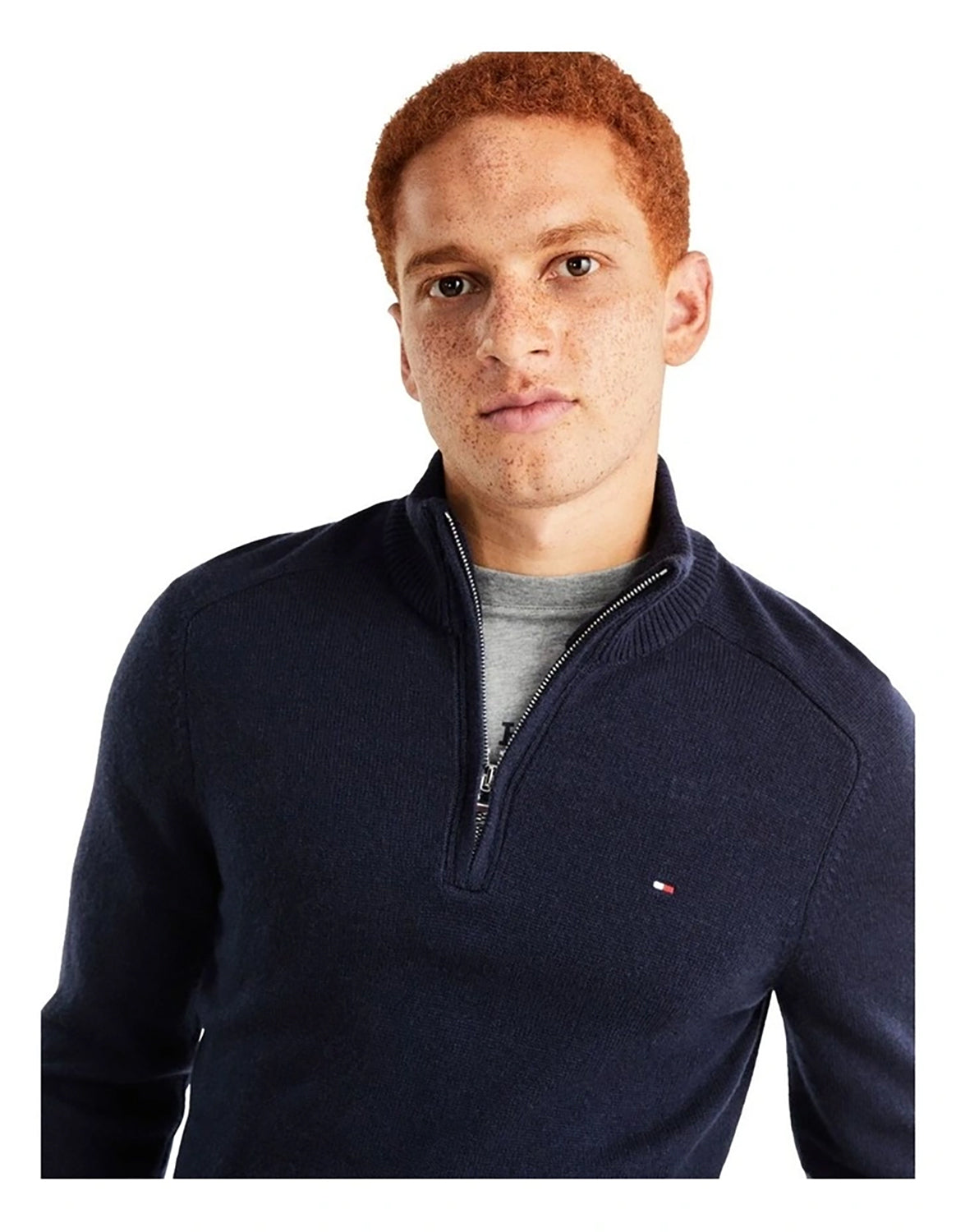 TOMMY HILFIGER MERINO WOOL ZIP MOCK NECK KNIT MW0MW33098