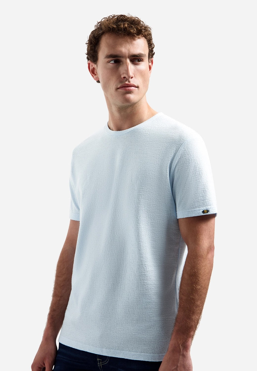 No Excess Crepe Textured Crew Neck Tee in Sky