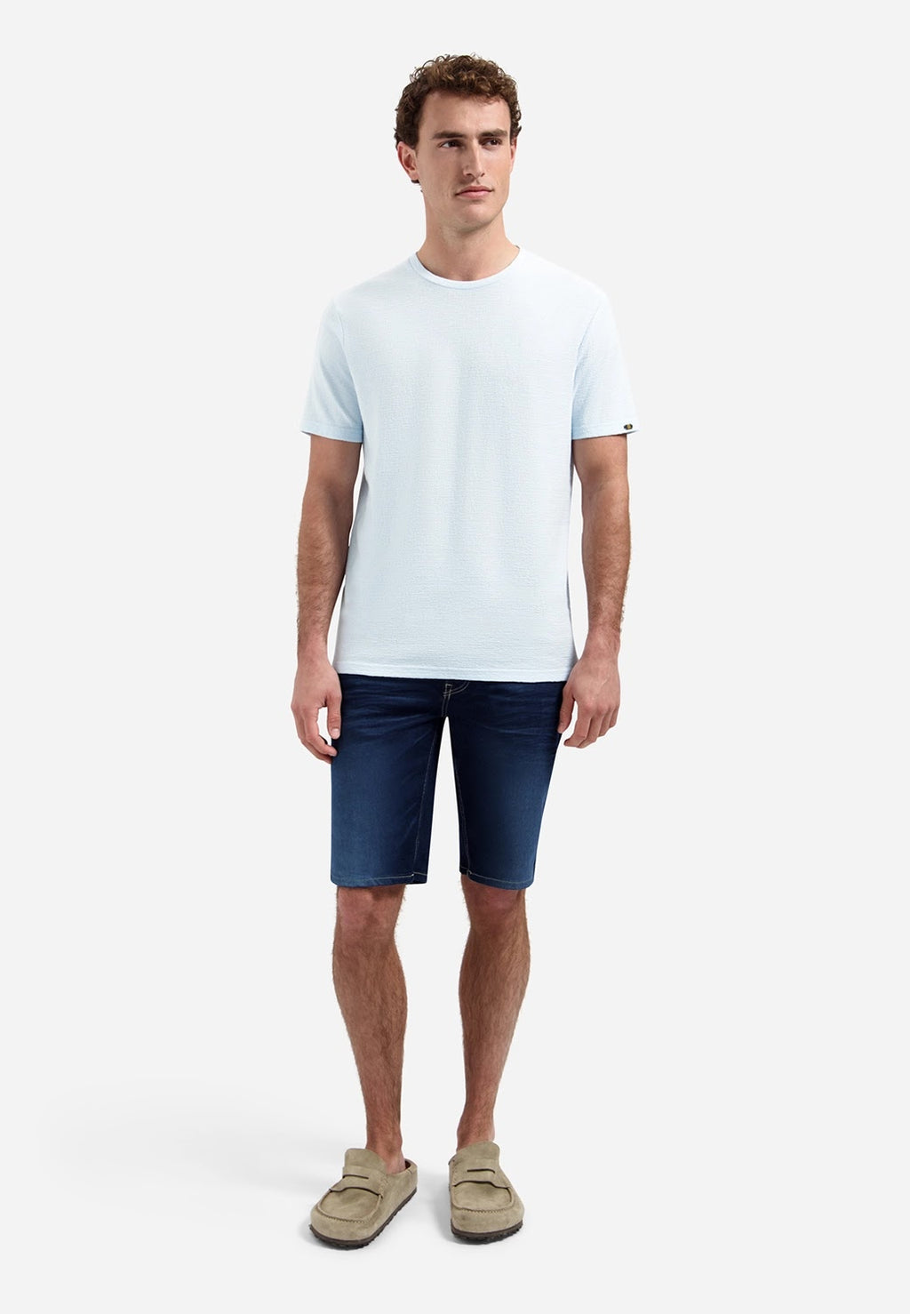 No Excess Crepe Textured Crew Neck Tee in Sky