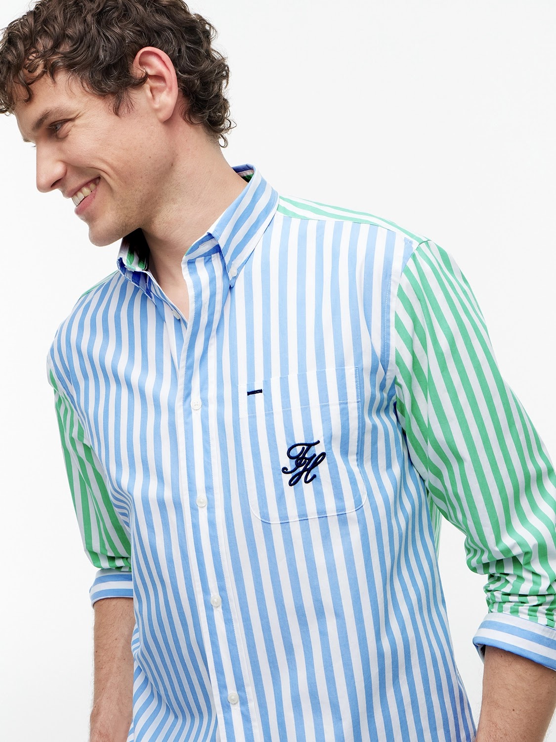 Tommy Hilfiger Paper Touch Embroidered Logo Fun Stripe Shirt in Blue Spell Stripe