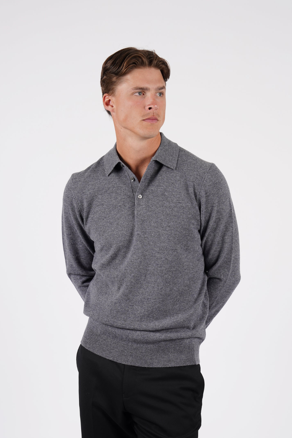 HARDY AMIES PURE MERINO WOOL L/S POLO