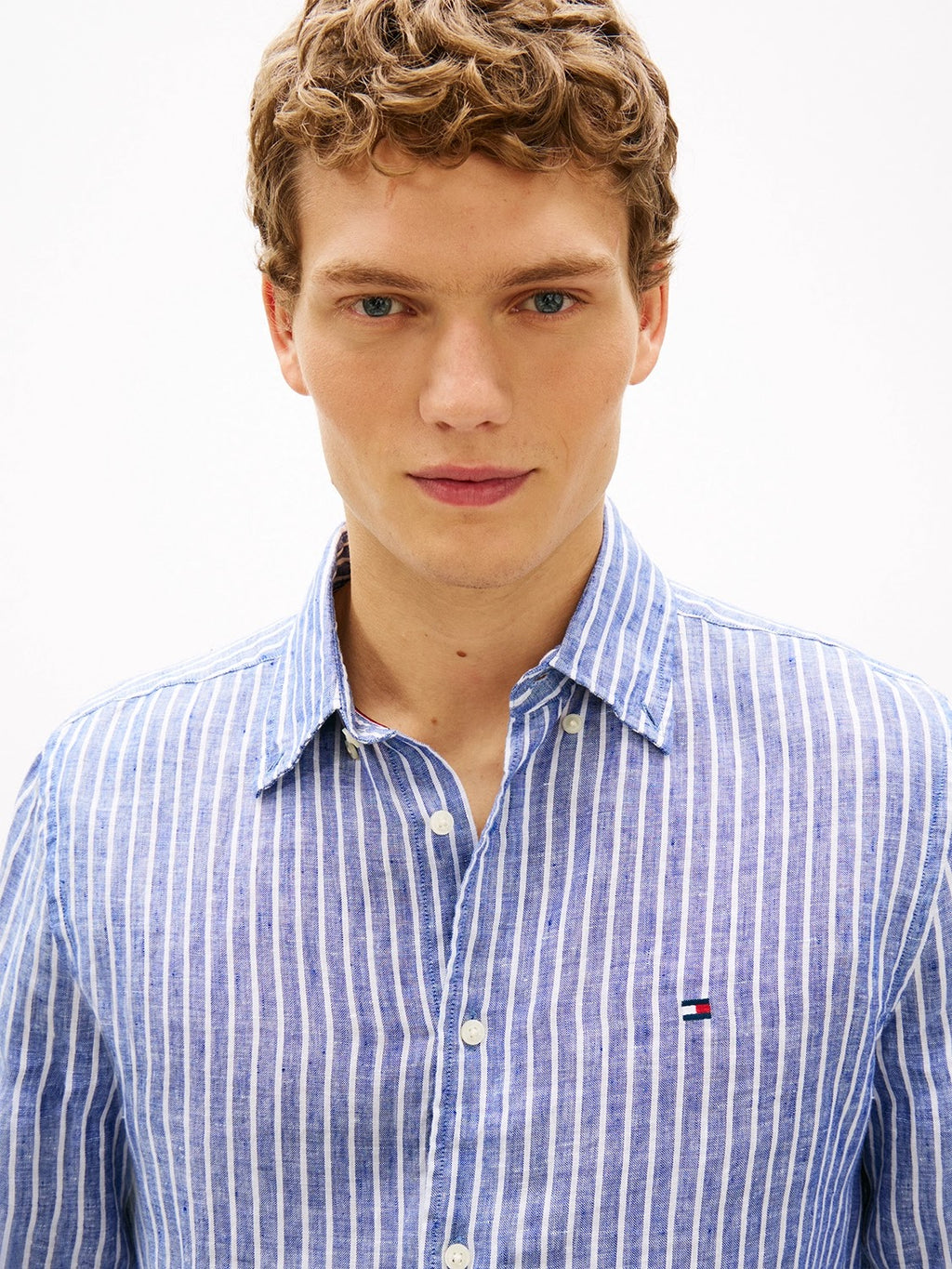 Tommy Hilfiger Linen Bengal Stripe Long Sleeve Shirt in Wedge Blue
