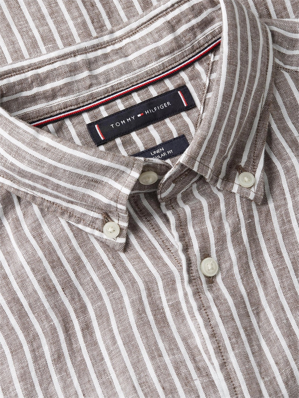Tommy Hilfiger Linen Bengal Stripe Long Sleeve Shirt in Legacy Brown