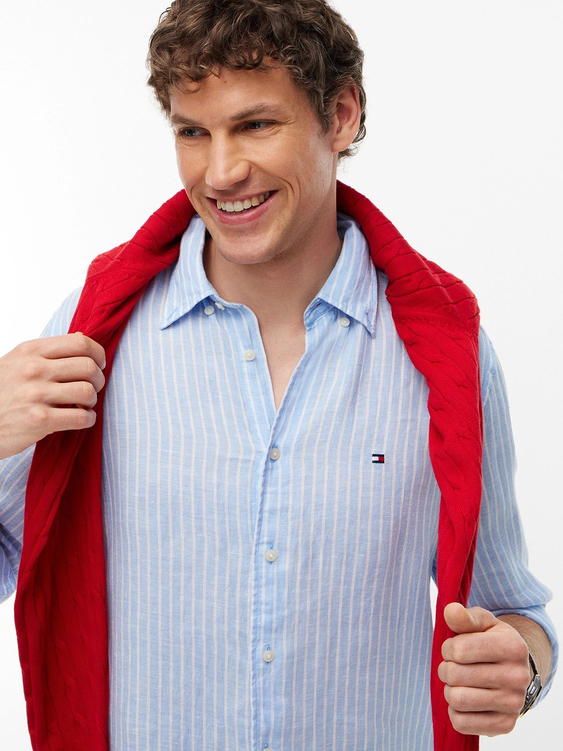 Tommy Hilfiger Linen Bengal Stripe Long Sleeve Shirt in Cloudy Blue