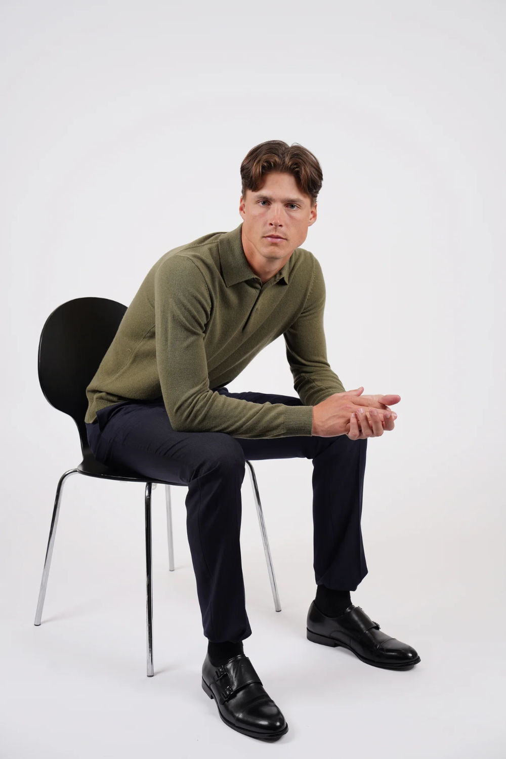 HARDY AMIES PURE MERINO WOOL L/S POLO