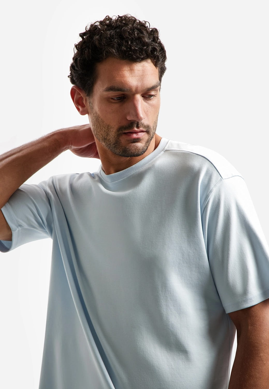 No Excess Relaxed Fit Solid Crew Neck Tee in Sky