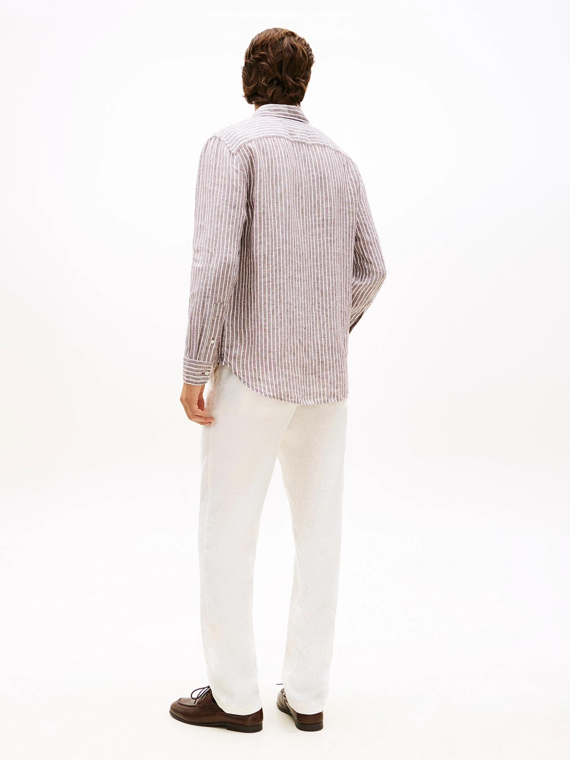 Tommy Hilfiger Linen Bengal Stripe Long Sleeve Shirt in Legacy Brown