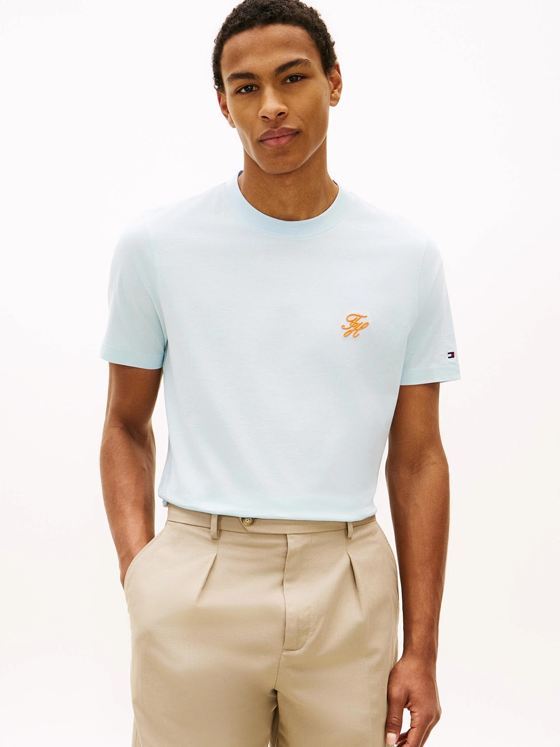 Tommy Hilfiger Script Logo Mercerised Cotton Jersey Tee in Keepsake Blue