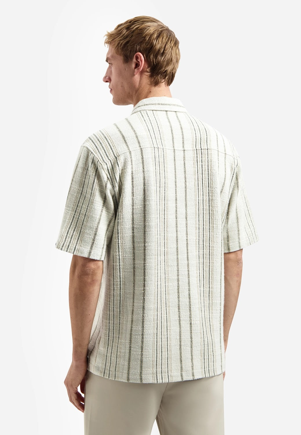 No Excess Soft Cotton Textured Stripe Short Sleeve Shirt in Desert