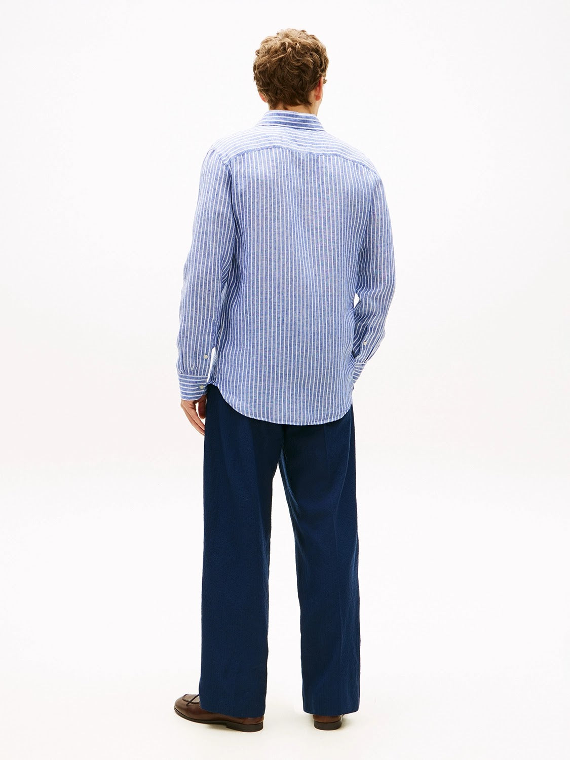 Tommy Hilfiger Linen Bengal Stripe Long Sleeve Shirt in Wedge Blue