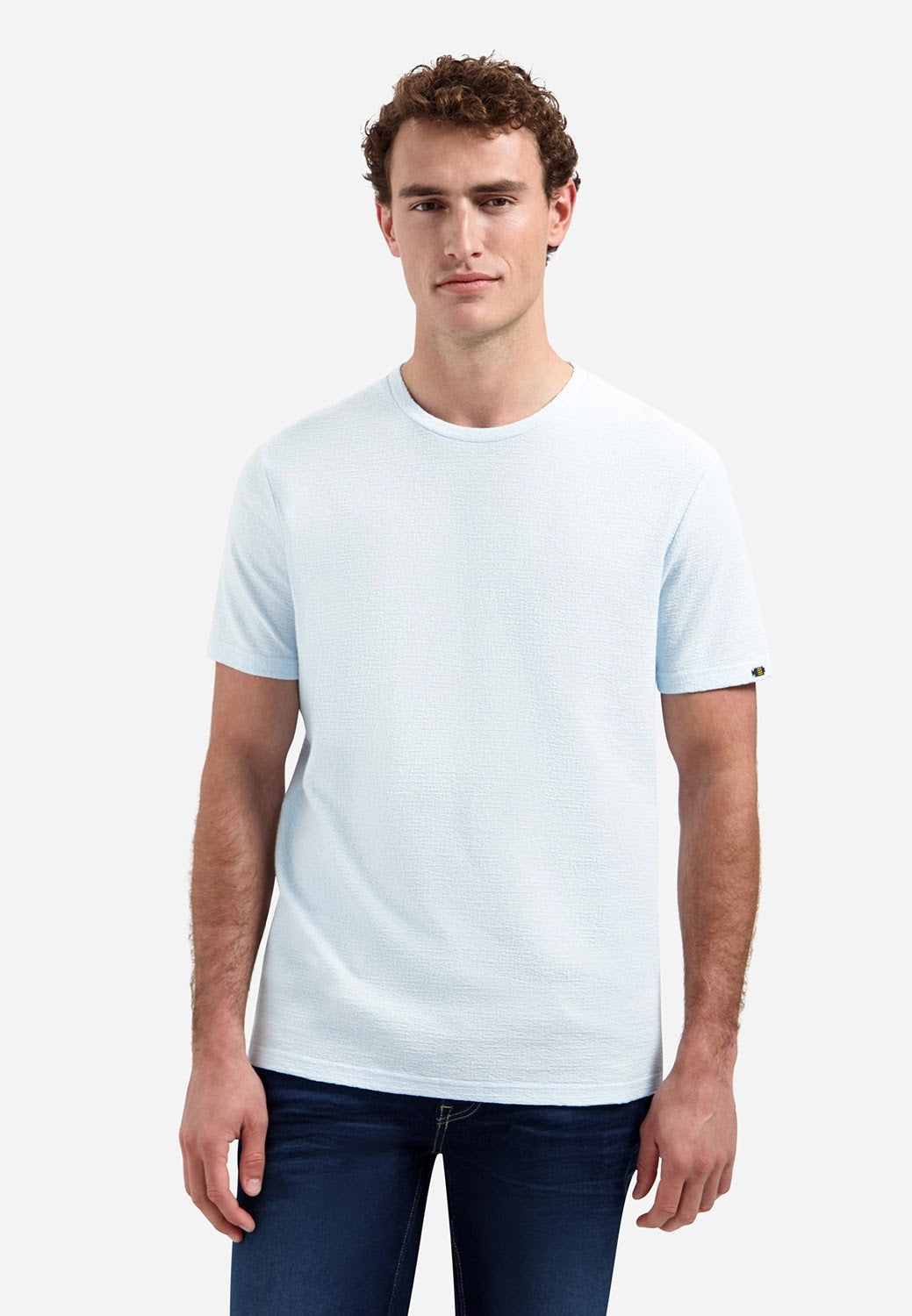 No Excess Crepe Textured Crew Neck Tee in Sky