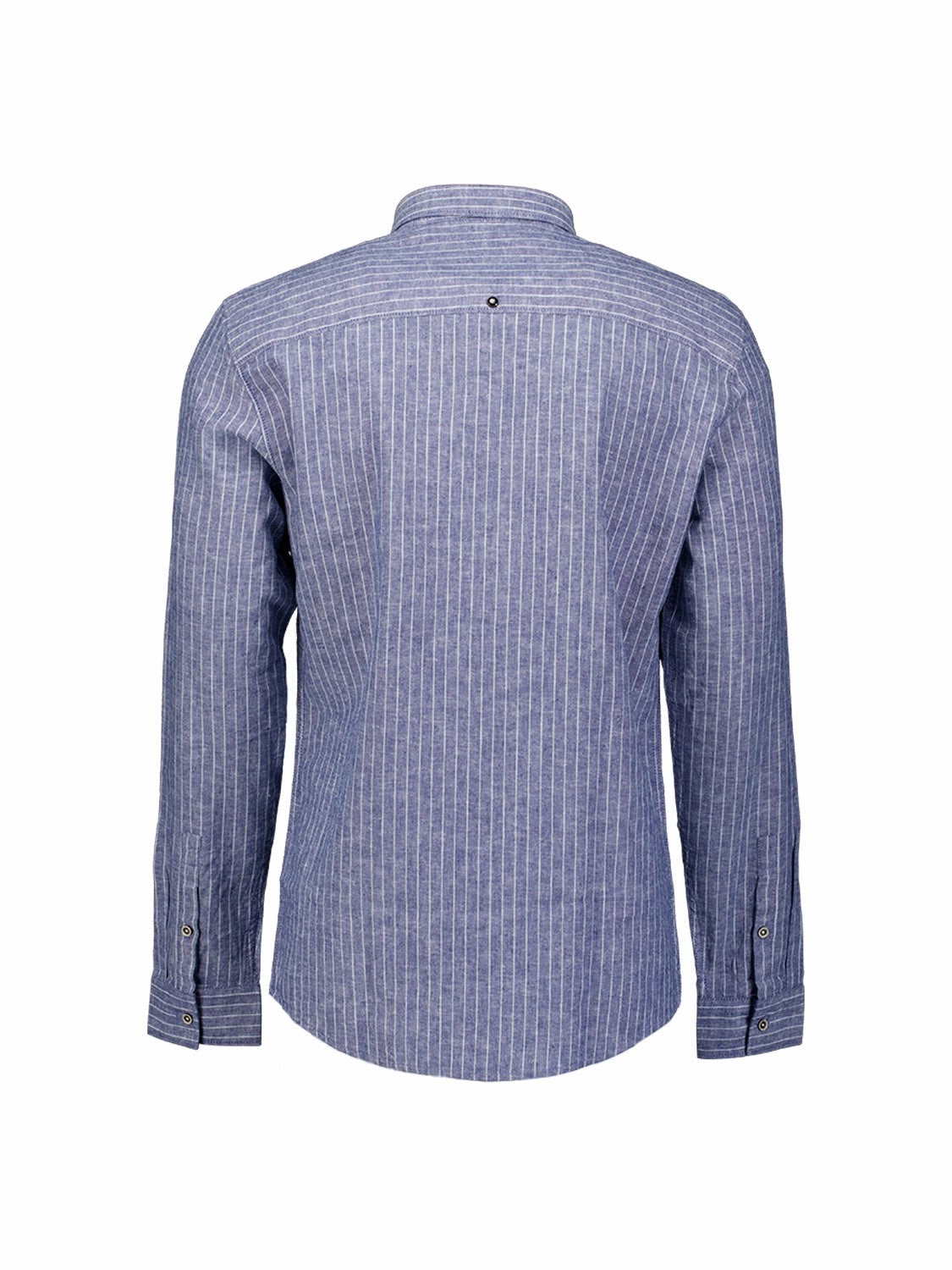 No Excess Linen Fine Stripe Long Sleeve Shirt in Indigo Blue