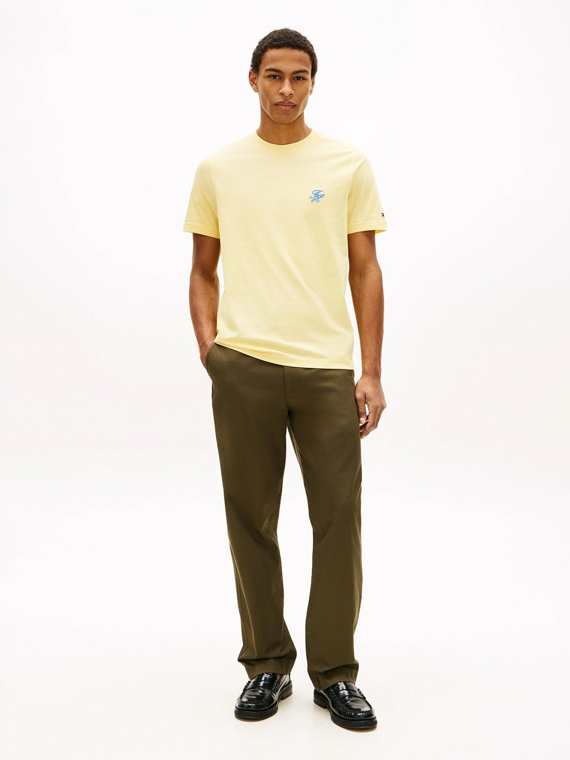 Tommy Hilfiger Script Logo Mercerised Cotton Jersey Tee in Citronella