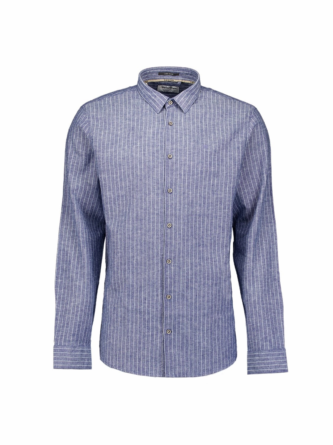 No Excess Linen Fine Stripe Long Sleeve Shirt in Indigo Blue