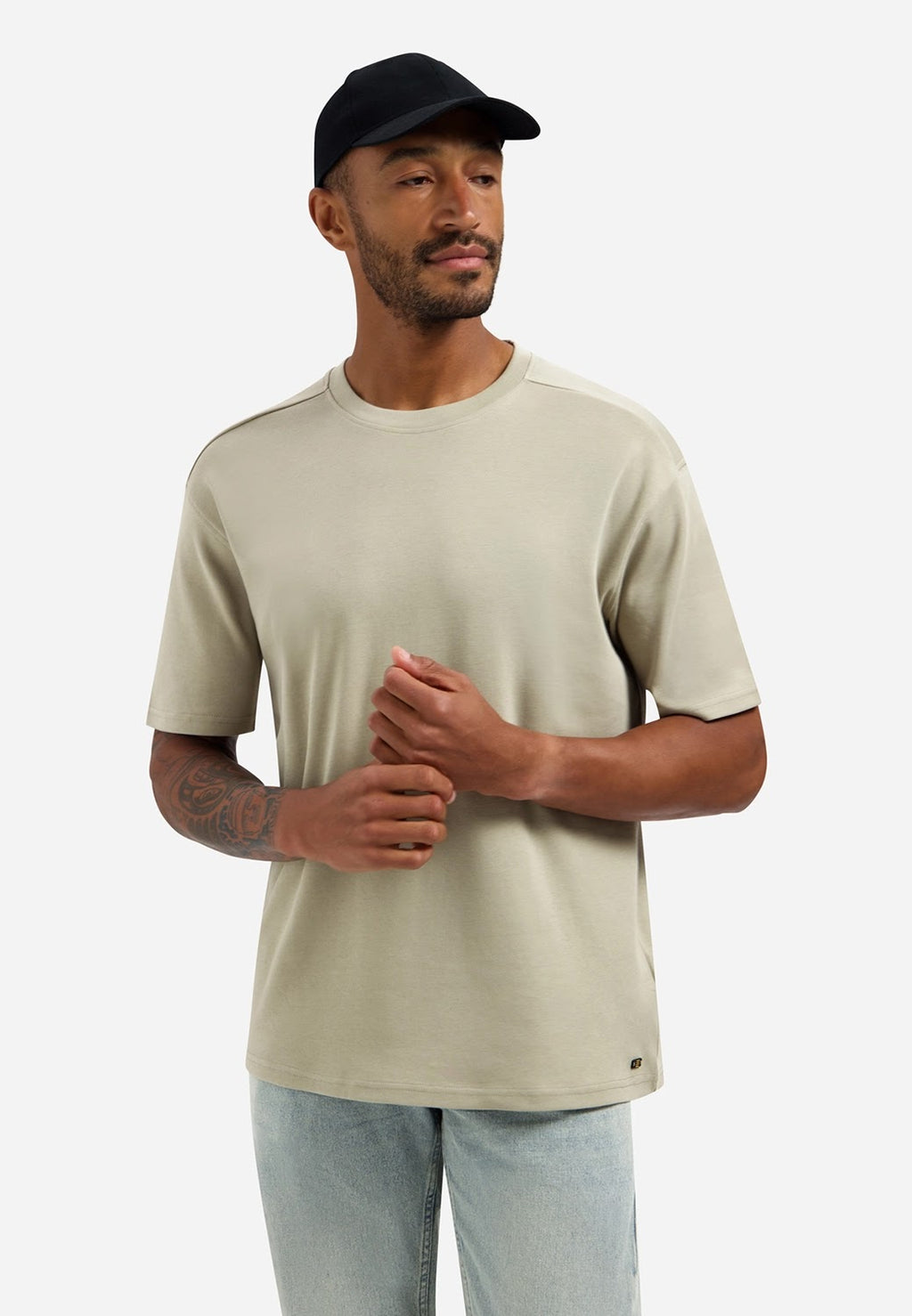 No Excess Relaxed Fit Solid Crew Neck Tee in Taupe