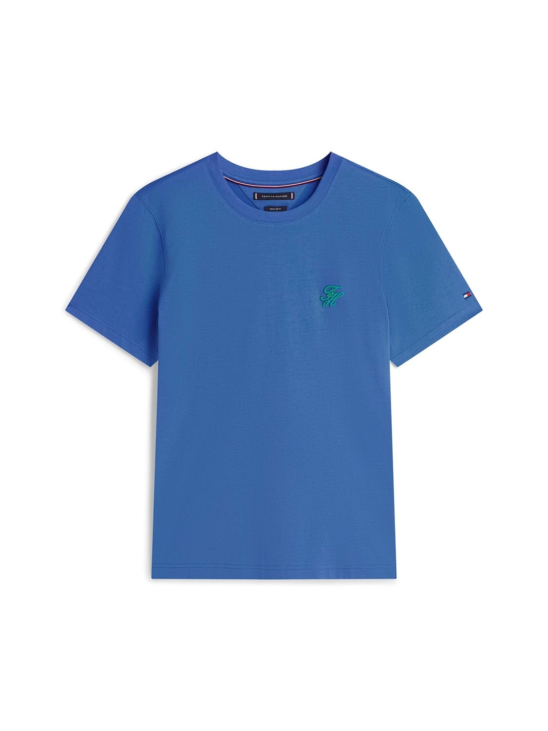 Tommy Hilfiger Script Logo Mercerised Cotton Jersey Tee in Blue Orbit