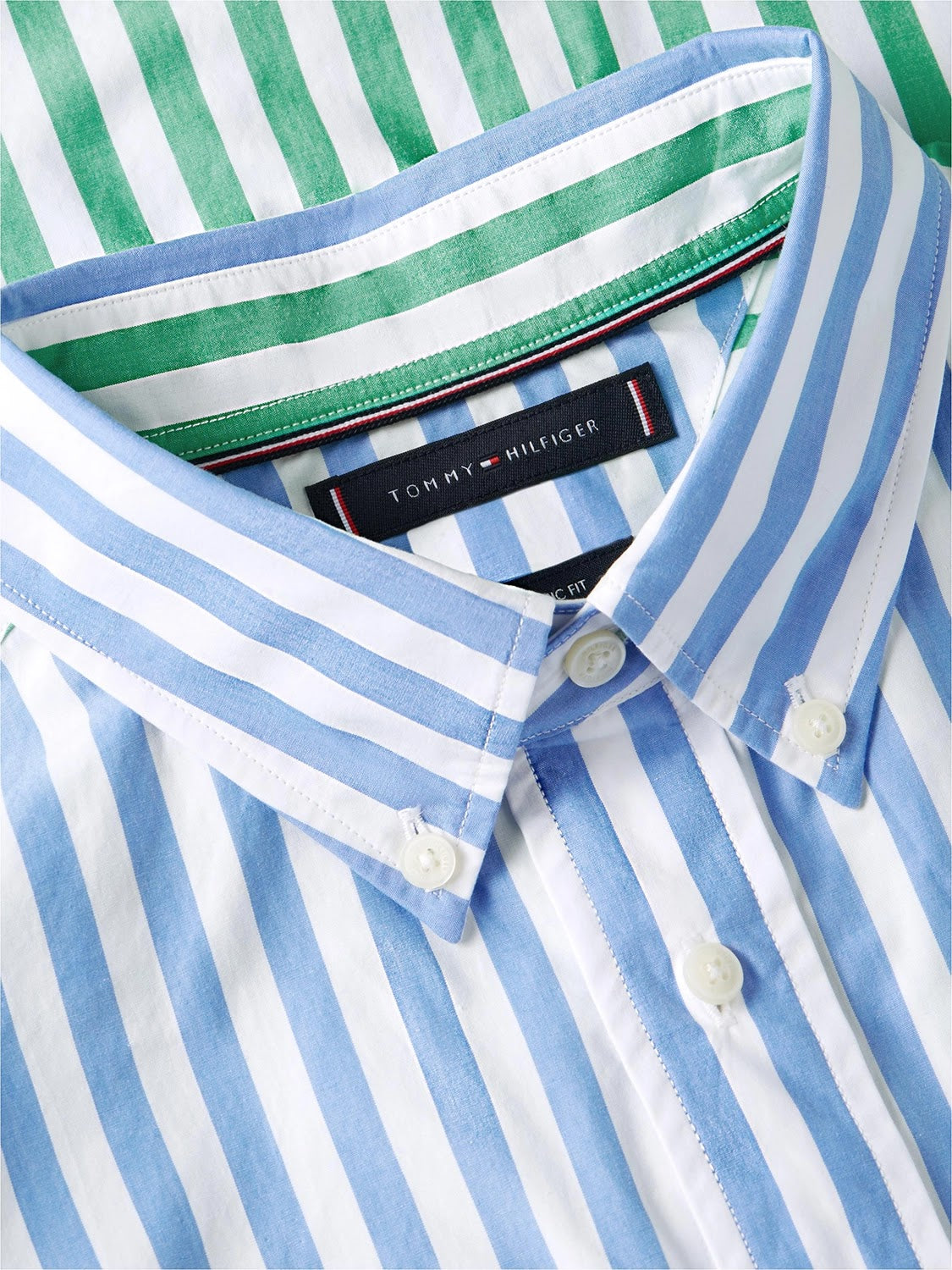 Tommy Hilfiger Paper Touch Embroidered Logo Fun Stripe Shirt in Blue Spell Stripe